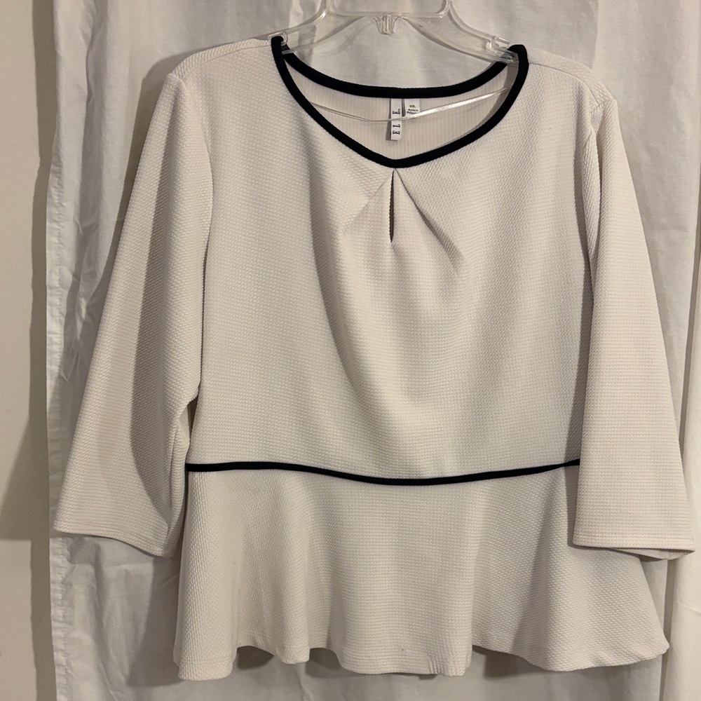 Elegant  Cream Women's Top with Black Trim